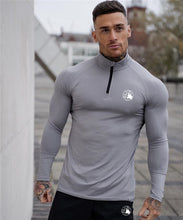 Load image into Gallery viewer, Sport Shirt Men Rashgard Zipper Neck Fitness Tshirts Running T Shirt Long Sleeve Quick Dry Sport Bodybuilding Gym Training Shirt