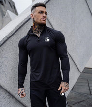 Load image into Gallery viewer, Sport Shirt Men Rashgard Zipper Neck Fitness Tshirts Running T Shirt Long Sleeve Quick Dry Sport Bodybuilding Gym Training Shirt
