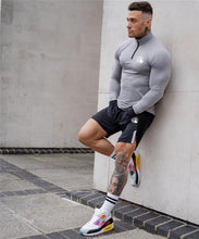 Load image into Gallery viewer, Sport Shirt Men Rashgard Zipper Neck Fitness Tshirts Running T Shirt Long Sleeve Quick Dry Sport Bodybuilding Gym Training Shirt
